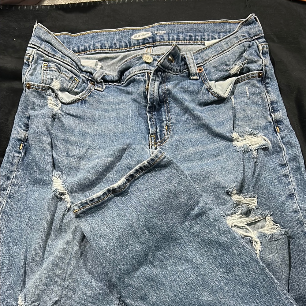 Old Navy Women's Light Blue Distressed Boyfriend Jeans
